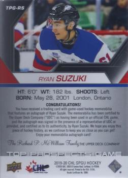 2019-20 SP Game Used CHL - Top Prospects Game Red Auto Logo Tag Achievements #TPG-RS Ryan Suzuki Back