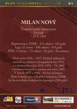 2011 Czech OFS premium - Klub hokejových střelců Blue #1 Milan Novy Back