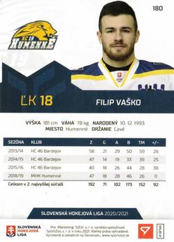 2020-21 SportZoo Slovenská Hokejová Liga - Limited Edition #180 Filip Vasko Back
