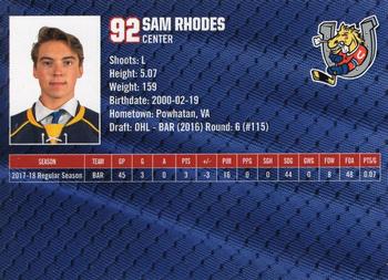 2018-19 Barrie Colts (OHL) #22 Sam Rhodes Back