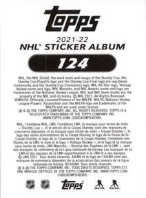 2021-22 Topps NHL Sticker Collection #124 Milan Lucic Back