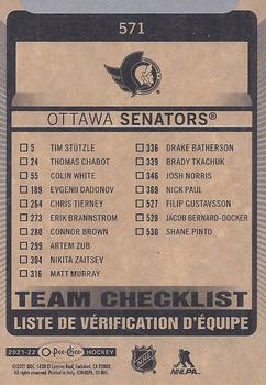 2021-22 O-Pee-Chee #571 Ottawa Senators Back