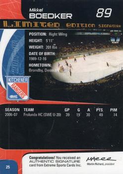2007-08 Extreme Kitchener Rangers Autographs (OHL) #25 Mikkel Boedker Back
