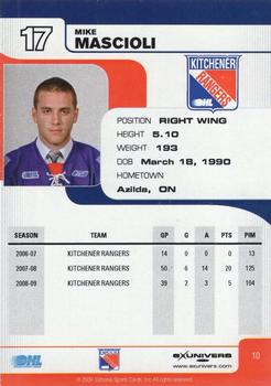 2009-10 Extreme Kitchener Rangers (OHL) Autographs #10 Mike Mascioli Back