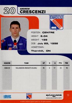 2009-10 Extreme Kitchener Rangers (OHL) Autographs #13 Andrew Crescenzi Back