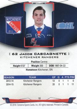 2015-16 Extreme Kitchener Rangers (OHL) - Autographs #18 Jacob Cascagnette Back