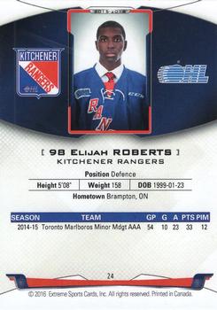 2015-16 Extreme Kitchener Rangers (OHL) - Autographs #24 Elijah Roberts Back