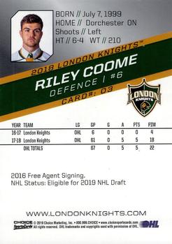 2018-19 Choice London Knights (OHL) Autographs #3 Riley Coome Back