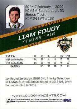 2018-19 Choice London Knights (OHL) Autographs #8 Liam Foudy Back
