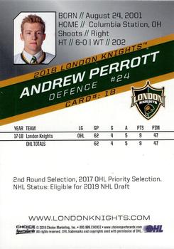2018-19 Choice London Knights (OHL) Autographs #18 Andrew Perrott Back