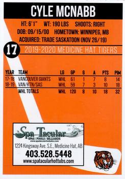 2019-20 Medicine Hat Tigers (WHL) #NNO Cyle McNabb Back