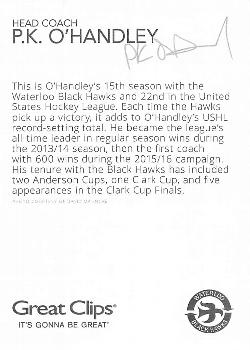 2016-17 Great Clips Waterloo Black Hawks (USHL) #25 P.K. O'Handley Back