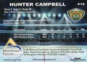 2019-20 Grandstand Everett Silvertips (WHL) #11 Hunter Campbell Back