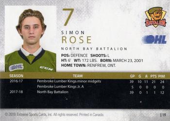 2018-19 Extreme North Bay Battalion (OHL) #19 Simon Rose Back