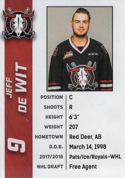 2018-19 Red Deer Rebels (WHL) #NNO Jeff de Wit Back