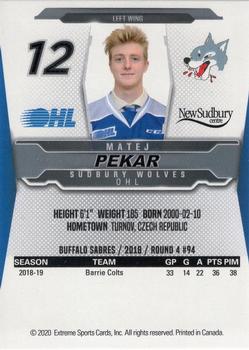 2019-20 Extreme Sudbury Wolves (OHL) #11 Matej Pekar Back