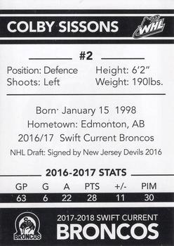 2017-18 Swift Current Broncos (WHL) #NNO Colby Sissons Back