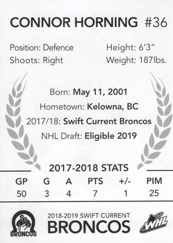 2018-19 Swift Current Broncos (WHL) #NNO Connor Horning Back