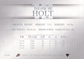 2018-19 Vancouver Giants (WHL) - Autographs #7 Dawson Holt Back