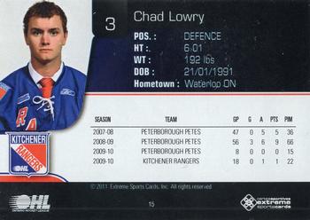 2010-11 Extreme Kitchener Rangers (OHL) Autographs #15 Chad Lowry Back