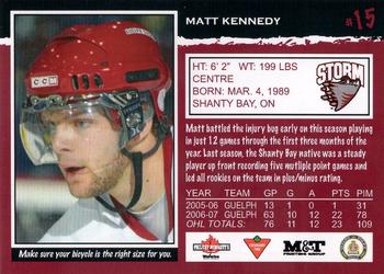 2007-08 M&T Printing Guelph Storm (OHL) #A-06 Matt Kennedy Back