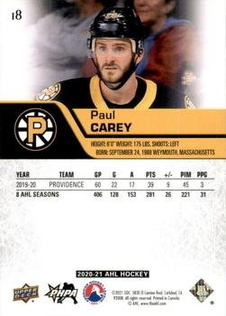 2020-21 Upper Deck AHL - UD Exclusives #18 Paul Carey Back