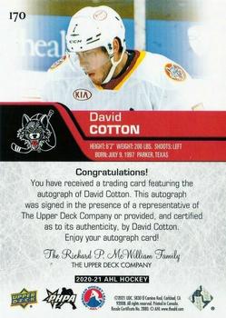 2020-21 Upper Deck AHL - Autographs #170 David Cotton Back