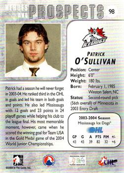2004-05 In The Game Heroes and Prospects - Fall Expo Silver #98 Patrick O'Sullivan Back
