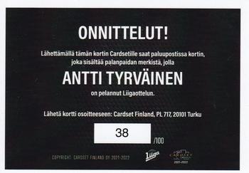 2021-22 Cardset Finland - Patch Redemption #NNO Antti Tyrväinen Back