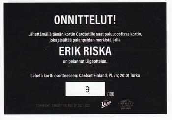 2021-22 Cardset Finland - Patch Redemption #NNO Erik Riska Back
