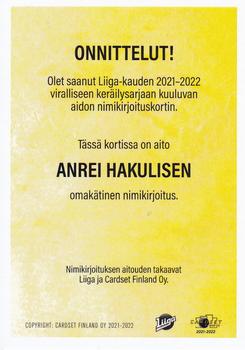 2021-22 Cardset Finland - Signature #NNO Anrei Hakulinen Back