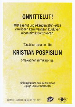 2021-22 Cardset Finland - Signature #NNO Kristian Pospisil Back