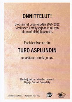 2021-22 Cardset Finland - Signature #NNO Turo Asplund Back