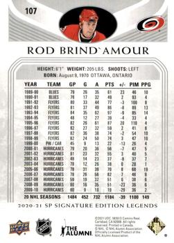 2020-21 SP Signature Edition Legends #107 Rod Brind'Amour Back