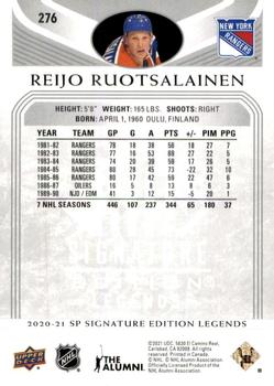 2020-21 SP Signature Edition Legends #276 Reijo Ruotsalainen Back