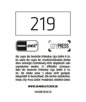 2021-22 Playercards Stickers (DEL) #219 Ilari Melart Back