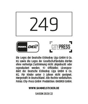 2021-22 Playercards Stickers (DEL) #249 Frederik Tiffels Back