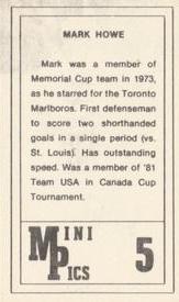 1981-82 Hartford Whalers Mini Pics #5 Mark Howe Back