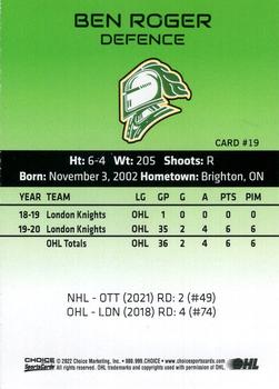 2021-22 Choice London Knights (OHL) #19 Ben Roger Back
