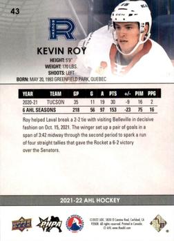 2021-22 Upper Deck AHL #43 Kevin Roy Back