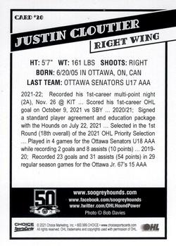 2021-22 Choice Sault Ste. Marie Greyhounds (OHL) #20 Justin Cloutier Back