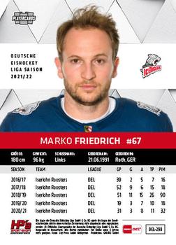 2021-22 Playercards (DEL) #DEL-293 Marko Friedrich Back