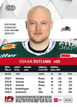 2021-22 Playercards (DEL) #DEL-401 Oskar Östlund Back