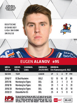 2021-22 Playercards (DEL) #DEL-420 Eugen Alanov Back