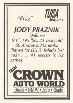 1992-93 Tulsa Oilers (CHL) - Autographs #NNO Jody Praznik Back