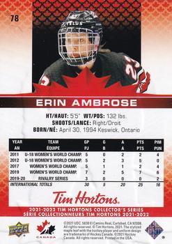 2021-22 Upper Deck Tim Hortons Team Canada #78 Erin Ambrose Back