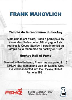 2021 FSHQ Collection Mahovlich #10 Temple de la renommée du hockey / Hockey Hall of Fame Back