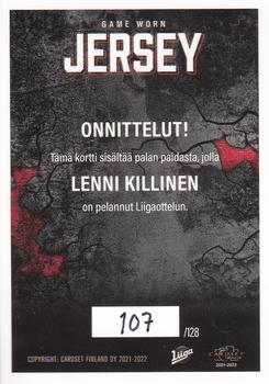 2021-22 Cardset Finland - Game Worn Jersey Series 2 Exchange #GWJ8 Lenni Killinen Back
