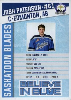 2015-16 Saskatoon Blades (WHL) #10 Josh Paterson Back