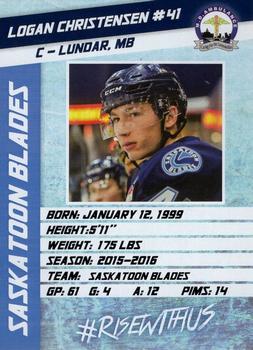 2016-17 Saskatoon Blades (WHL) #20 Logan Christensen Back